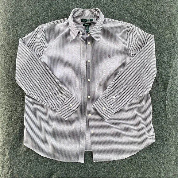 Lauren Ralph Lauren women’s button-up 1X plus sz purple white stripes non iron - Picture 2 of 8